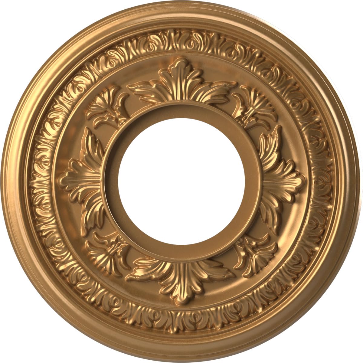 Ekena Millwork CMP10BABGL Baltimore Thermoformed PVC Ceiling Medallion (Fits Canopies up to 4 1/4"), 10"OD x 3 1/2"ID x 3/4"P, Bright Coat Gold