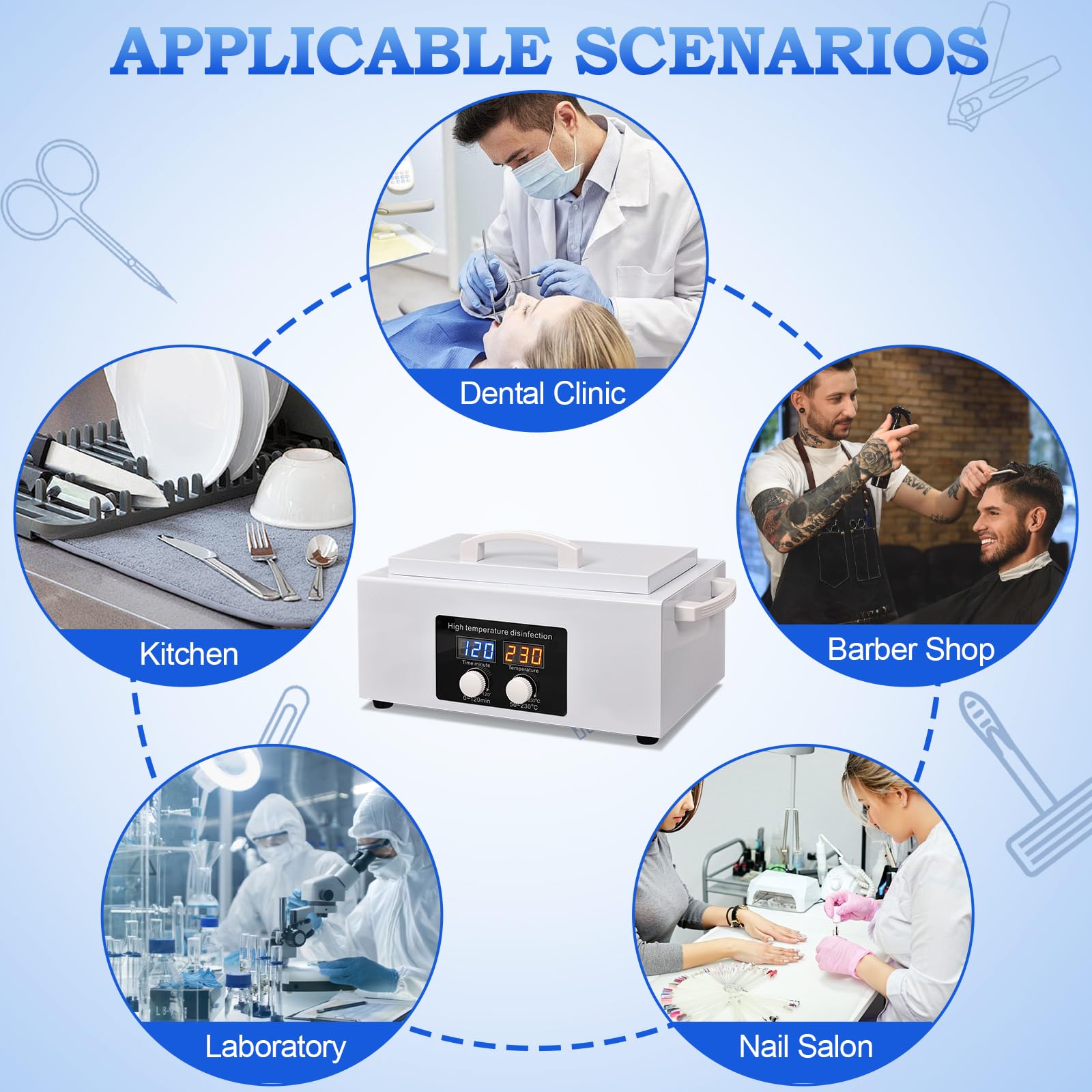 Nuevo esterilizador metálico para herramientas a alta temperatura, esterilizador por calor seco de 300 W, esterilizador para herramientas de manicura a 230 °C con indicador de temperatura