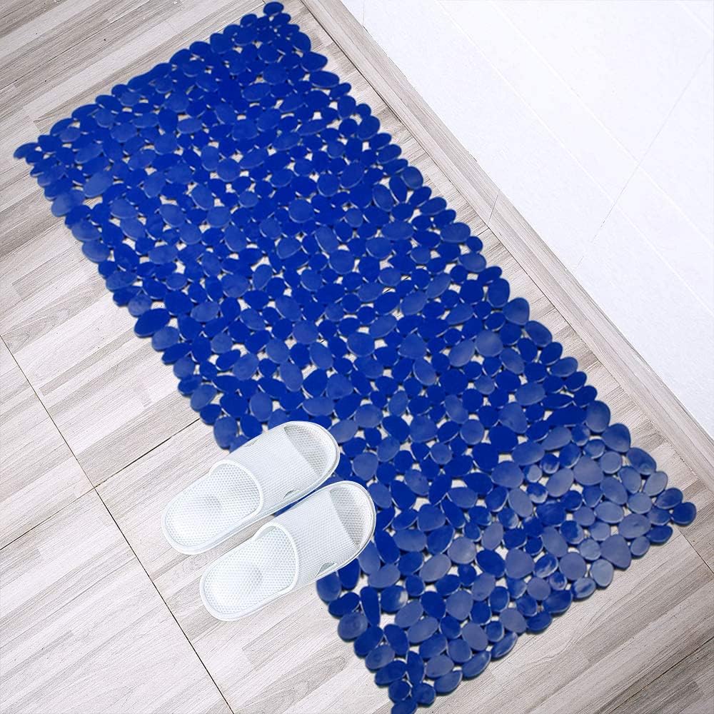 SONGZIMING Bathtub Mat Non Slip Pebble Bath Shower Mat with Drain Holes, Suction Cups Mat for Tub 16 W x 35 L, Navy Blue