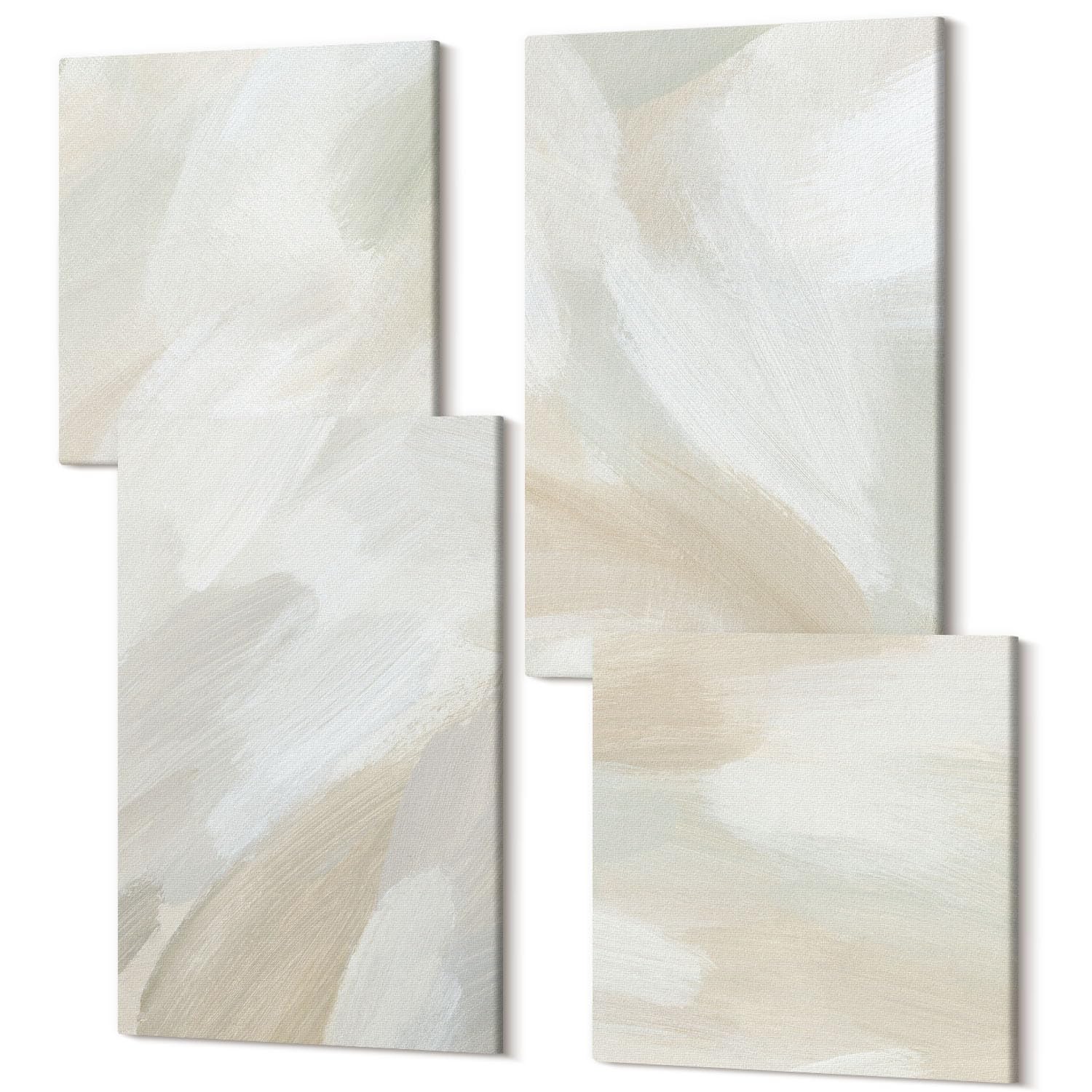 Wallfluent Decoración Pared 40x40 x 60x40 cm Set de 4 Cuadros en Lienzo – Estilo Moderno para Hogar Salón Dormitorio – Pinceladas abstractas sobre lienzo