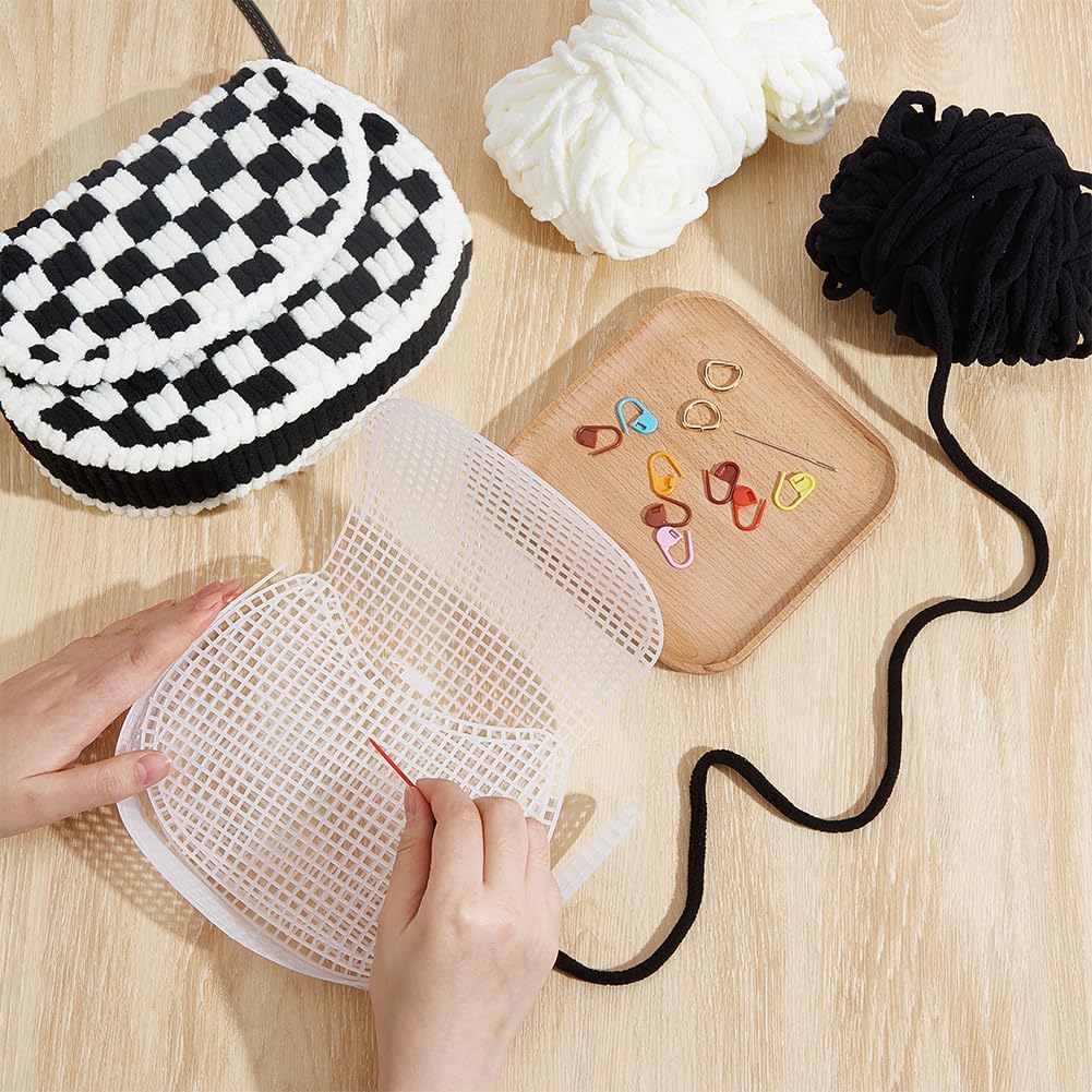 FREEBLOSS DIY Plastic Canvas Mesh Bag Kit Needlepoint Craft Kit with Blank Mesh Canvas Sheets Embroidery and Crochet Projects for Handbag Making