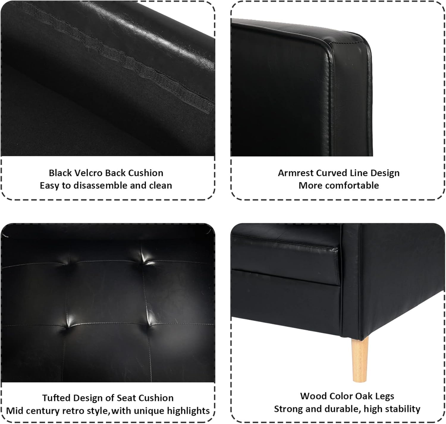 STHOUYN Black Faux Leather Accent Chairs Set of 2 Small Living Room Bedroom Chairs, Comfy Reading Chair Single Sofa for Adults, Suitable Small Spaces Office Couch, Easy Assembly