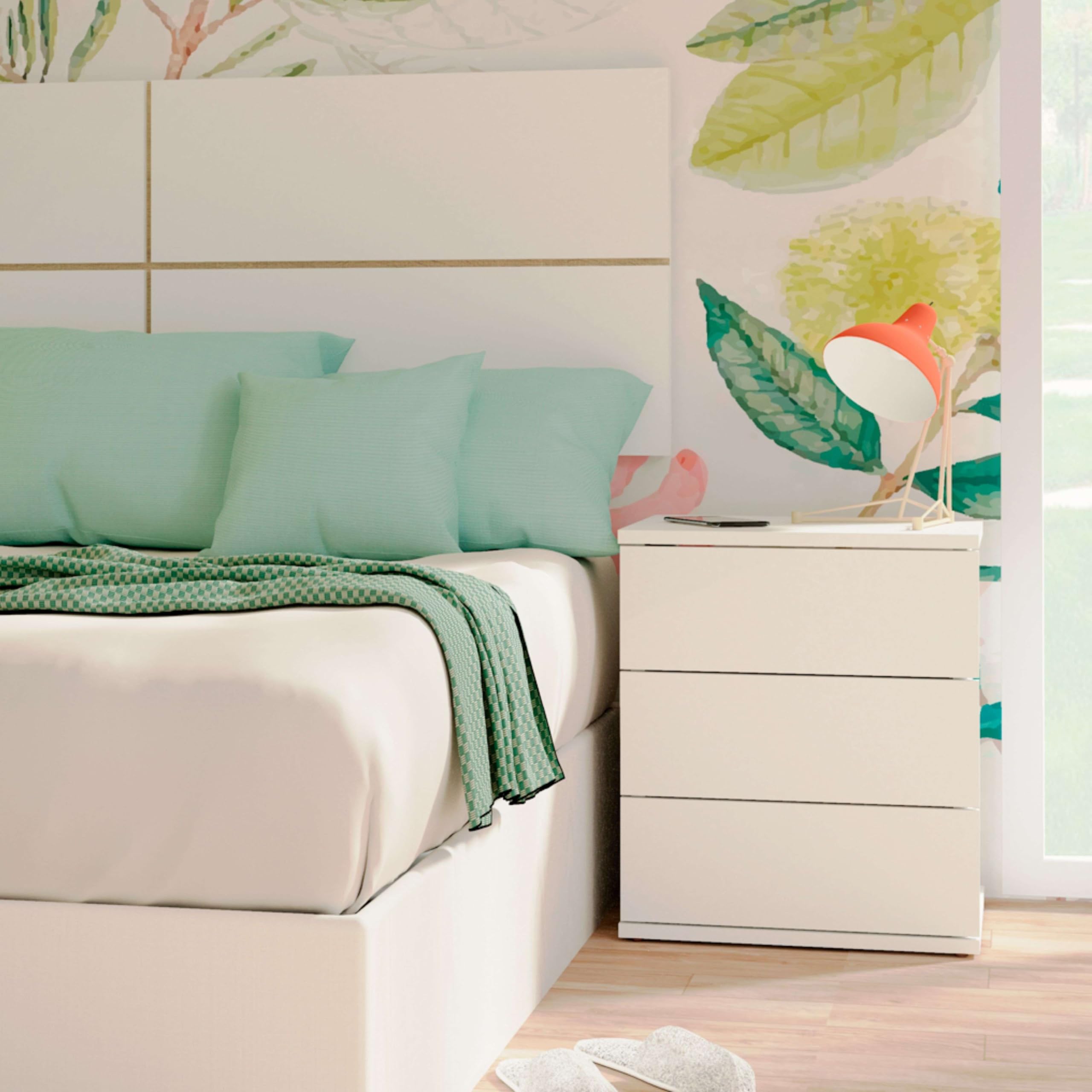 Muebles Pitarch | Comodino 3 Cassetti con Guide Metalliche, Bianco, 48,5x41x40 cm (altezza x larghezza x profondità), Piccola Cassettiera, Moderna, Modello Dana