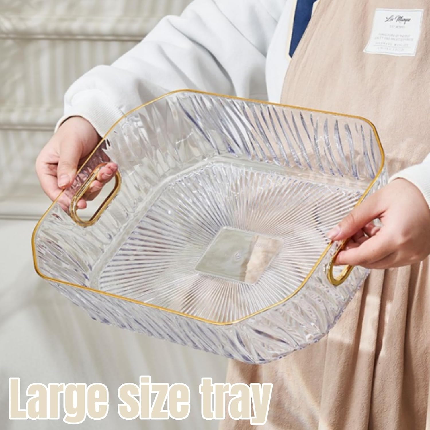 3 Pack Clear Gold Rim Serving Tray with Handle