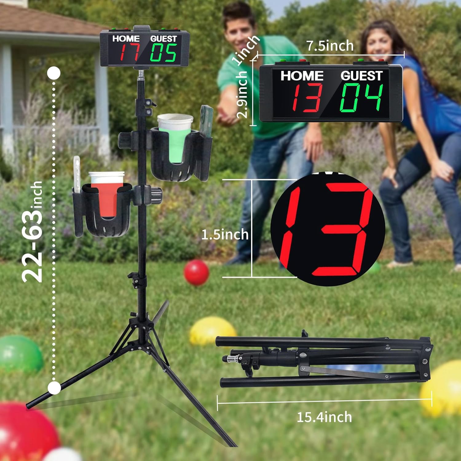 Tableau De Bord LED électronique - 5 Sports (basket, Tennis, Volley, Boxe, Judo), écran 21m Visible, Télécommande 30m, Batterie 2500mAh, 37.5x25cm