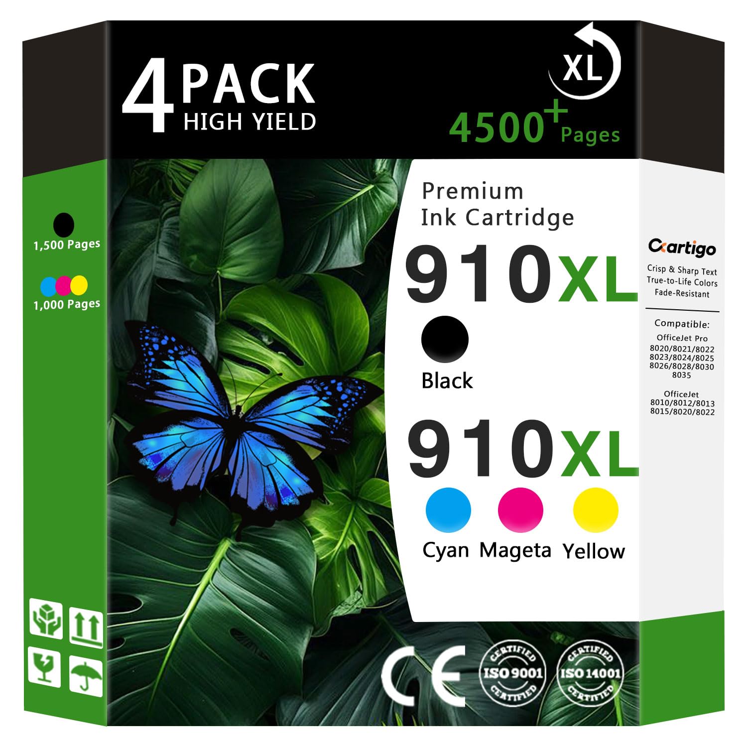 910XL High Yield Ink Cartridges Combo Pack (Black/Cyan/Magenta/Yellow 4-Pack) Compatible for HP 910XL HP910 HP910XL Replacement for Office Jet Pro