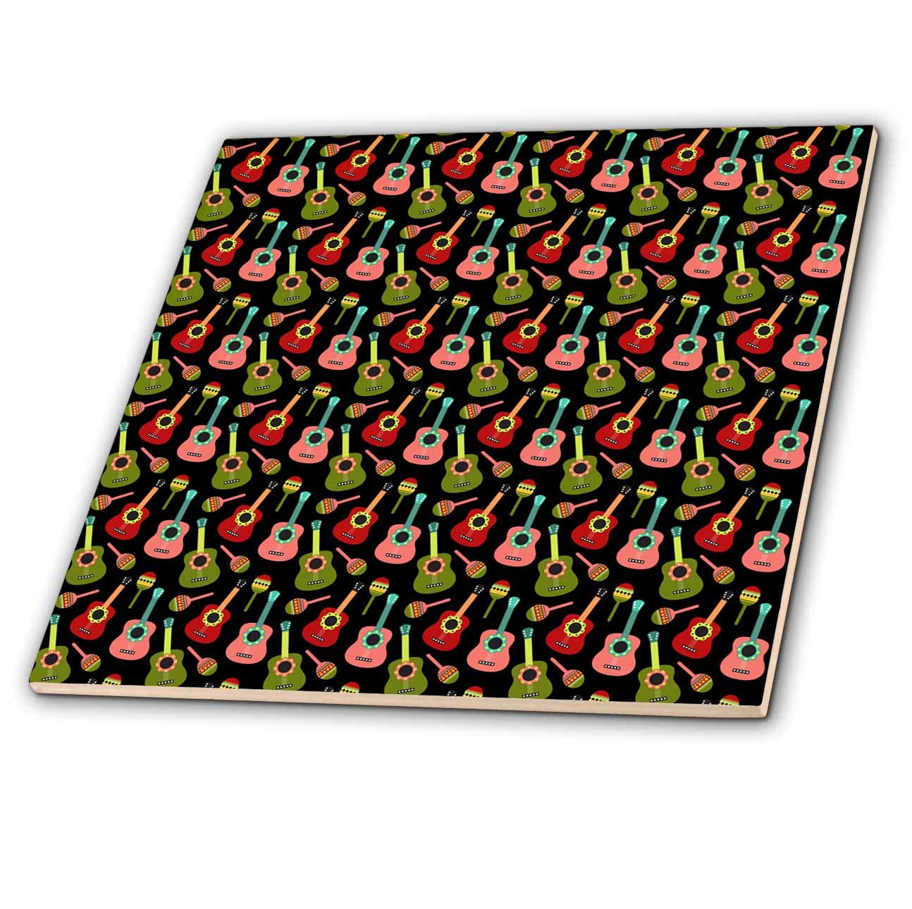 4 Inch Ceramic Tile - Colorful Mexican Guitars and Maracus Pattern Patterns