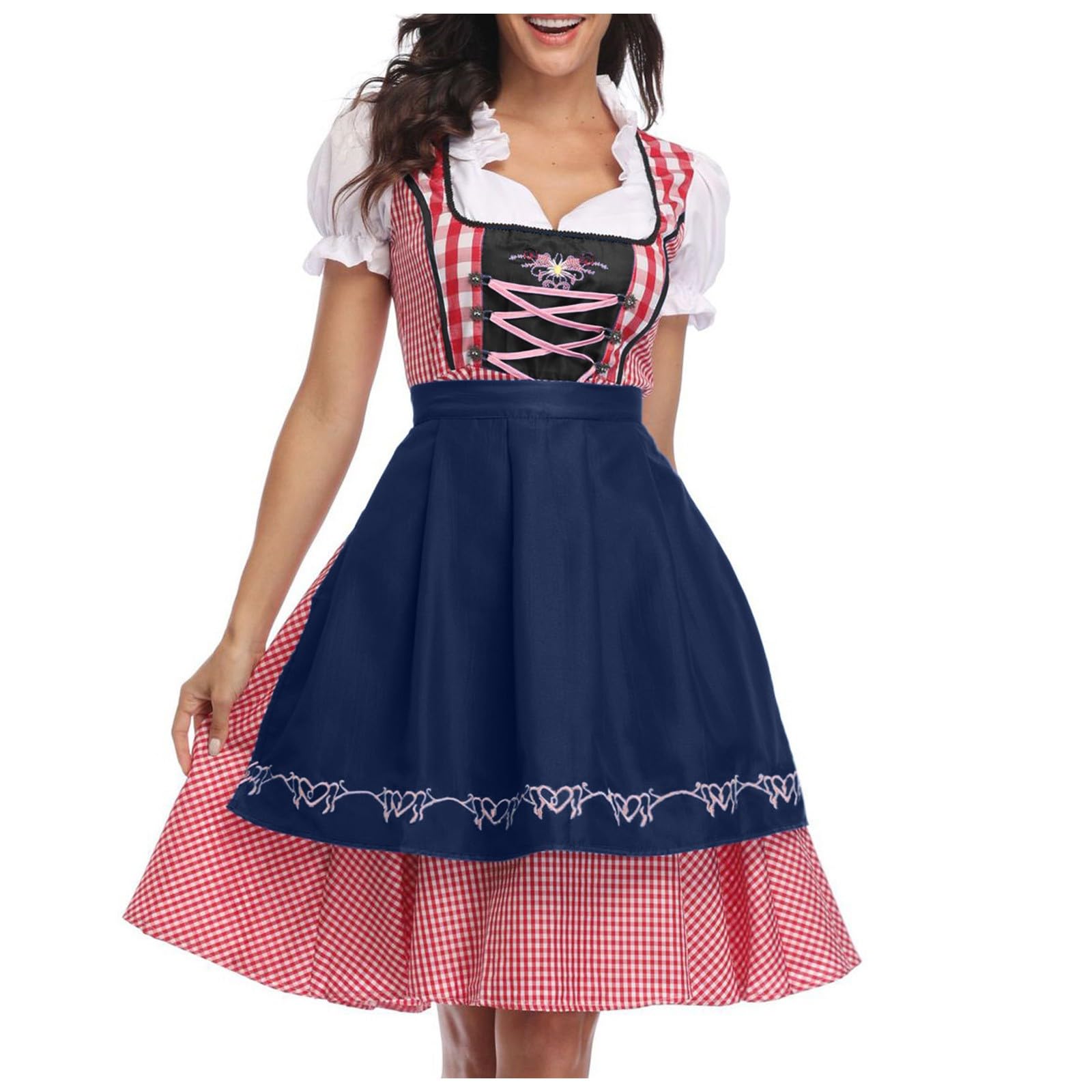 Halloween & Karneval Dirndl Set Damen ärmeliges Kleid Bluse Schürze für Kostümveranstaltungen Bierfestbesuche traditionelles Kleid