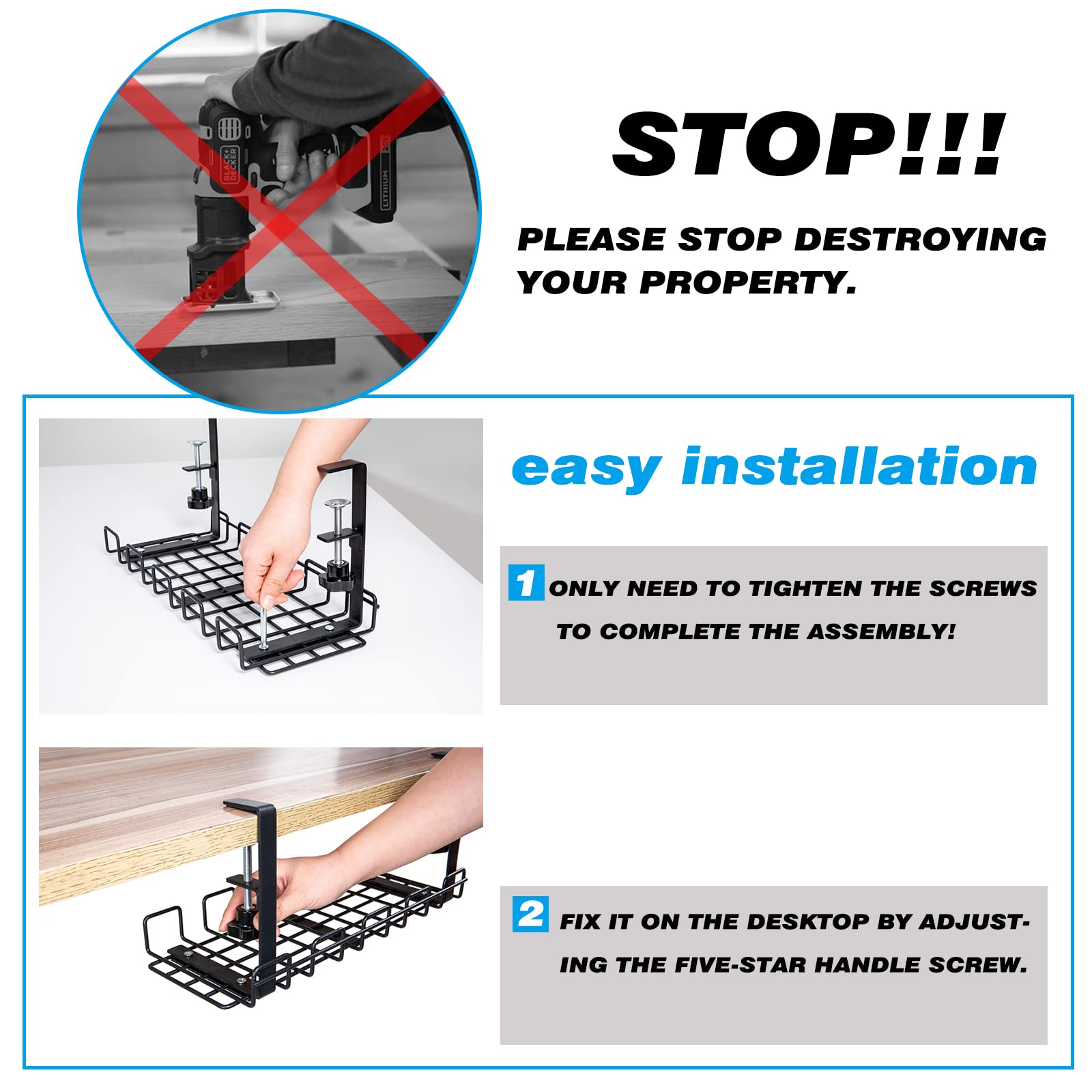Buy Under Desk Cable Management Tray No Drill Cable Management Under