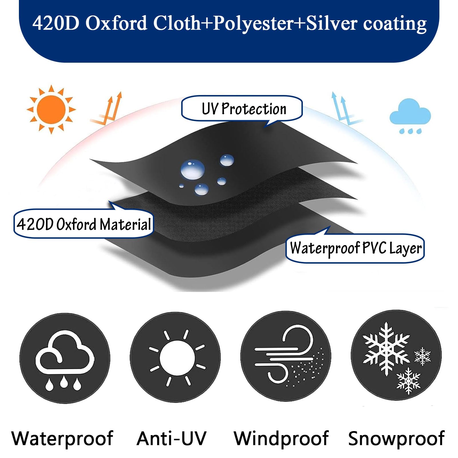 Wodoodporny okrągły pokrowiec na meble ogrodowe 275 x 145 cm wytrzymały materiał Oxford 420D odporny na działanie promieni UV na zewnątrz ochraniacz na stół i krzesła biały okrągły pokrowiec na patio