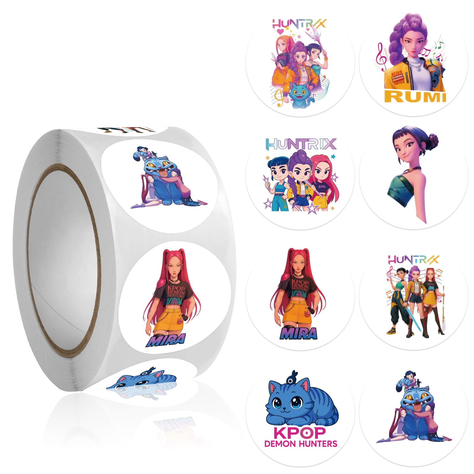 Demon Movie Hunters Stickers Roll - 500Pcs 8 Style Korean Hunters Movie Anime Music Idol Vinyl Stickers Decals - Easy Stick & Removeable for Fans Lover Scarpbook Window Tumblers Water Bottles Teens
