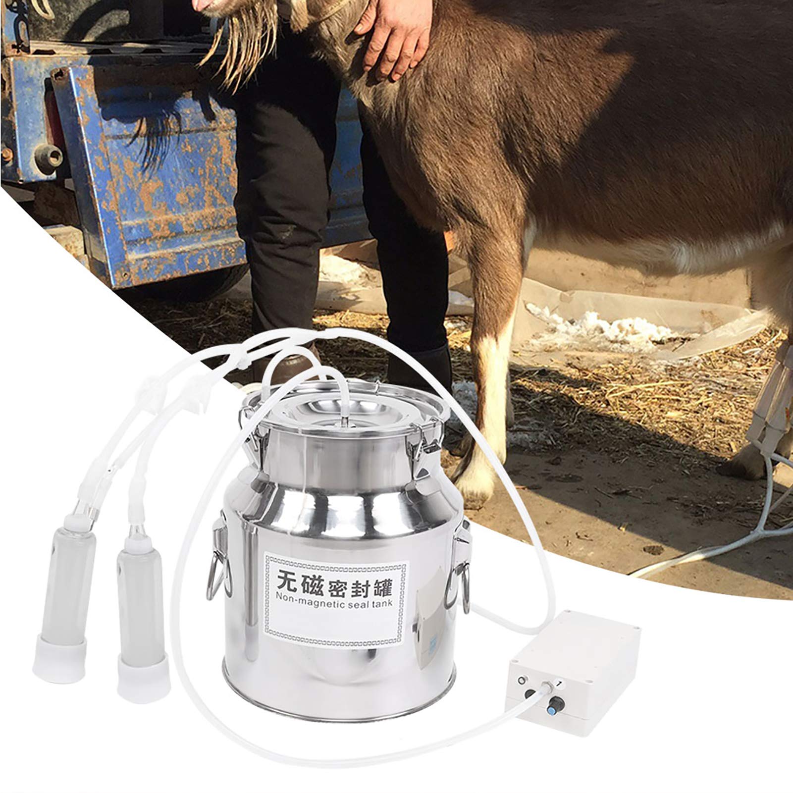 Kit de Traite de Vache de Mouton de Chèvre 14L, Trayeur Automatique de Pompe à Vide de Pulsation, Trayeur électrique D'aspiration Directe de Vide Vitesse(Pour bovins, norme européenne 100-240V)