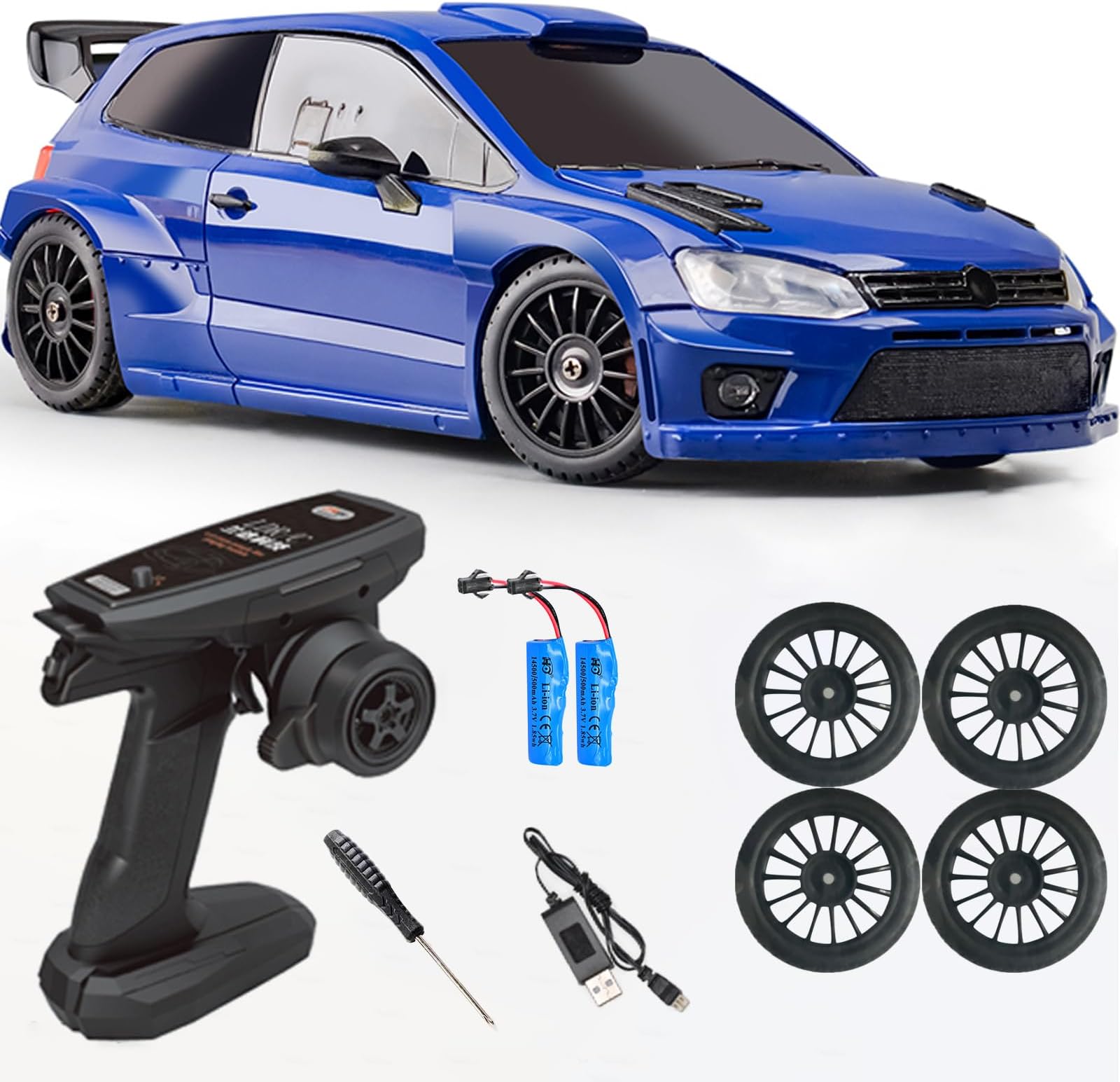 LDRC 2801 1/28 Mini RC Drift Car GTR 2.4GHz 4WD RTR with 4PCS Drift Tires Racing Radio Control Cars (Blue)