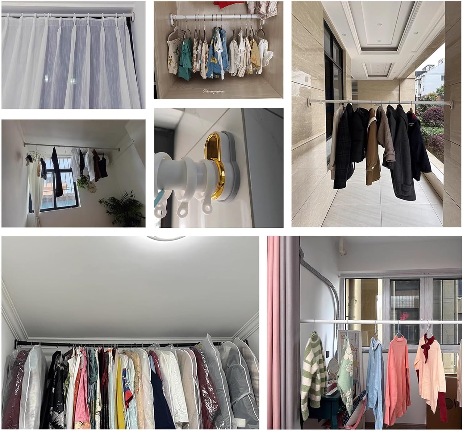 CMYUN Closet Rod 28-118 Inch Tension Curtain Rod, Multifunctional Shower Curtain Pole/Closet Rods for Clothes, Stainless Steel Telescopic Clothes Rod(110-200cm (43 1/4"-78 3/4"))