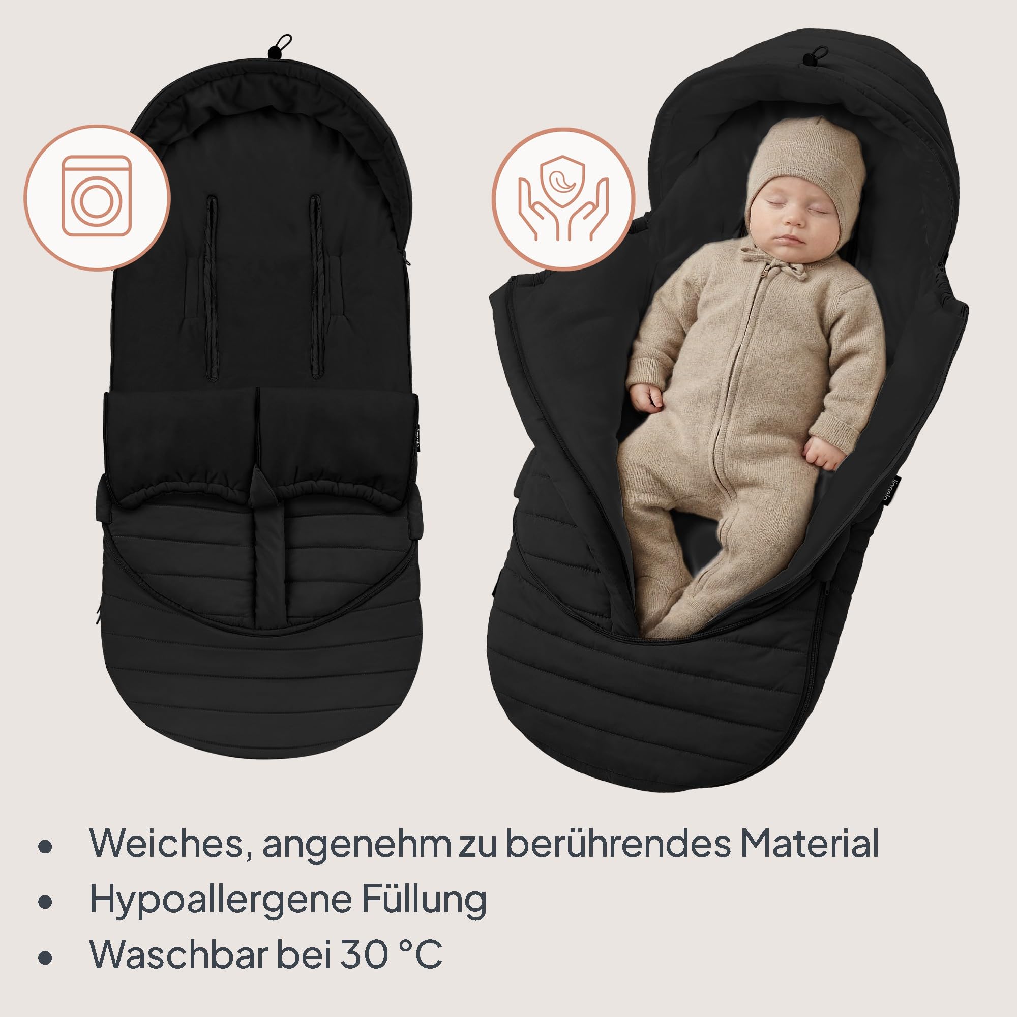Lionelo Oli Winterfußsack Kinderwagen – Universal für Buggy & Babywanne | Öffnungen für 5-Punkt-Gurt, wasserabweisend, warm bis −20°C, mit Reißverschluss, waschbar, hypoallergen