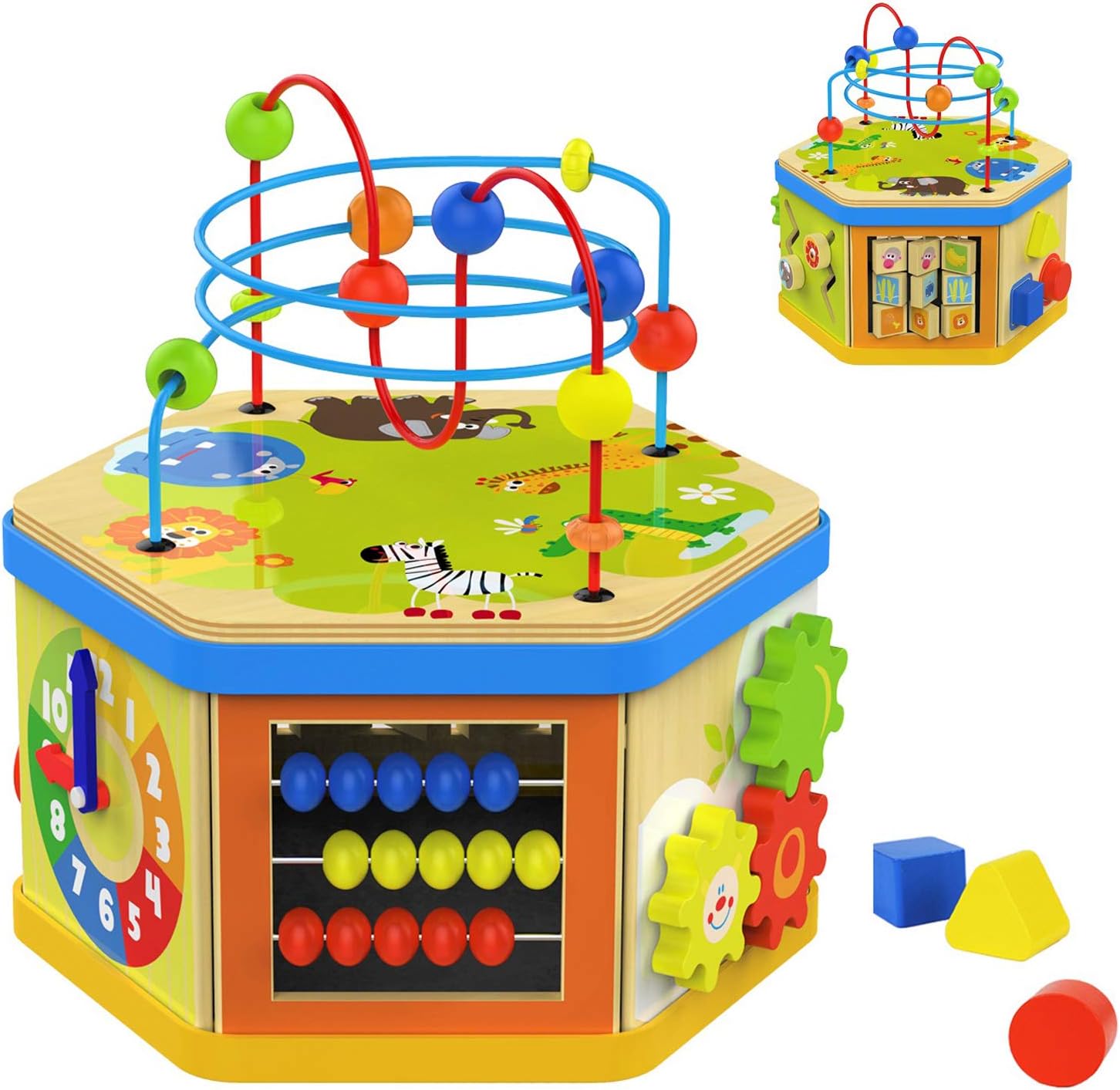 TOP BRIGHT Wooden Activity Cube, Educational Toys for One