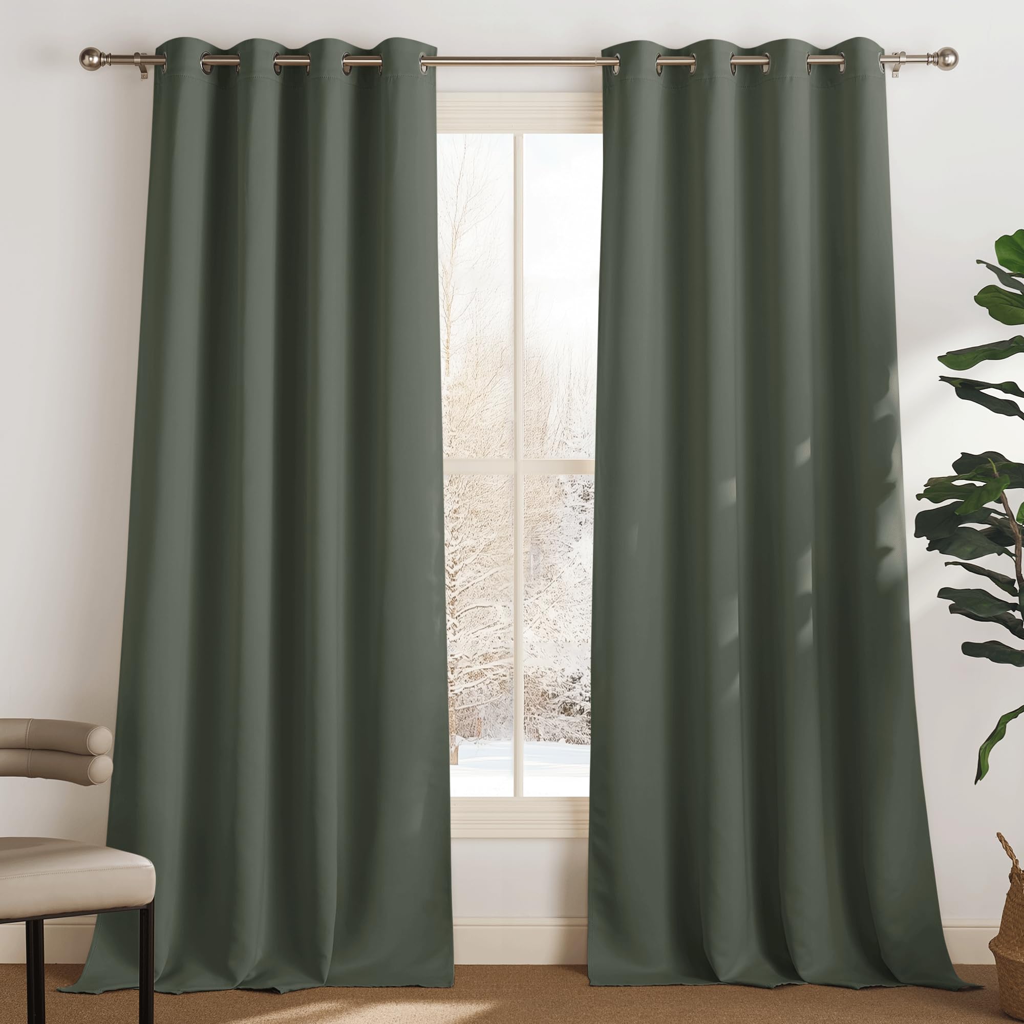 PONY DANCE Tenda Oscurante ad Anelli Tenda Termica Isolante Tende Oscuranti per Interni 2 Pezzi L 140 x A 260 cm Tende Soggiorno Tende Cameretta Bambini, Verde Grigiastro