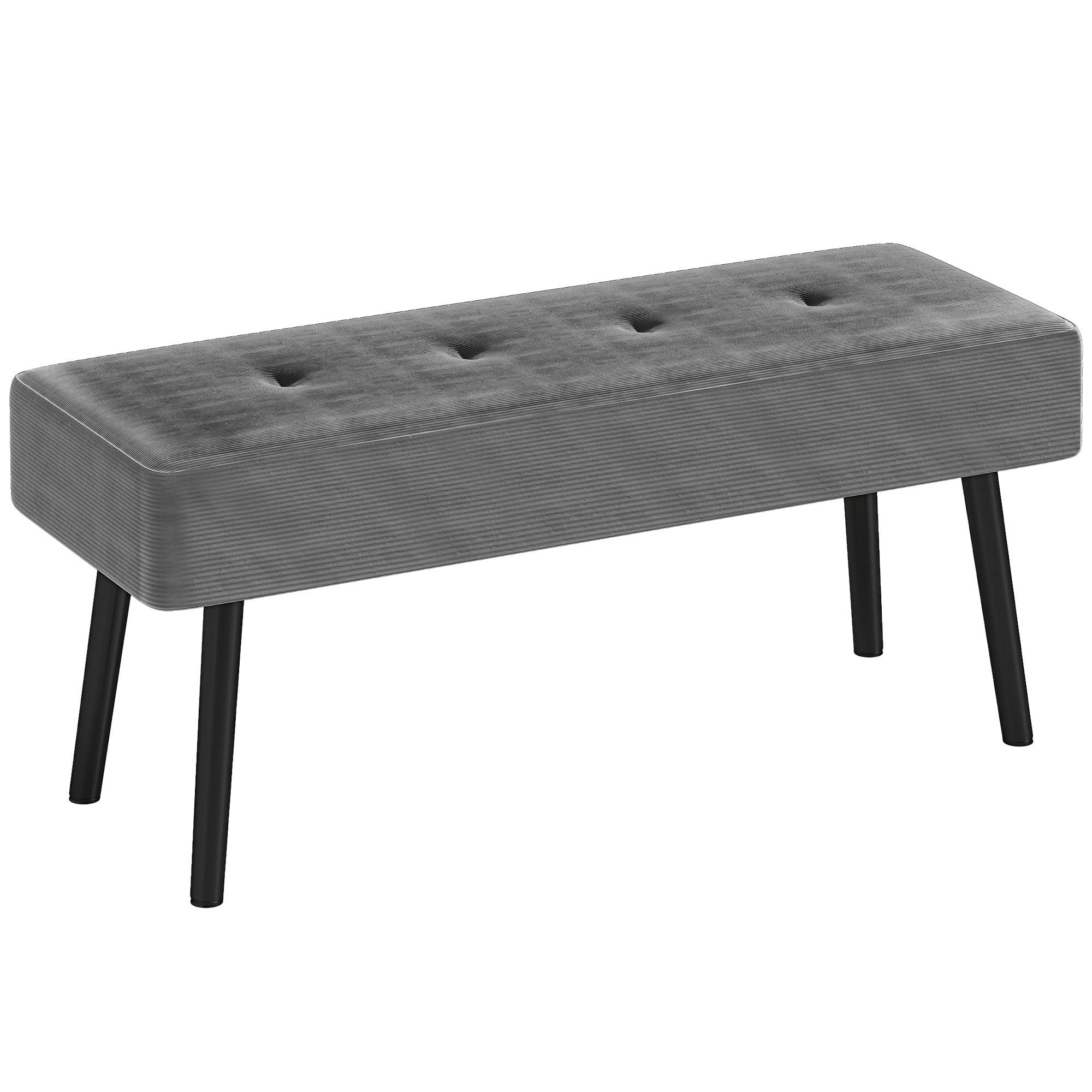HOMCOM End of Bed Bench with Thick Padding & Steel Legs for Entryway in Grey