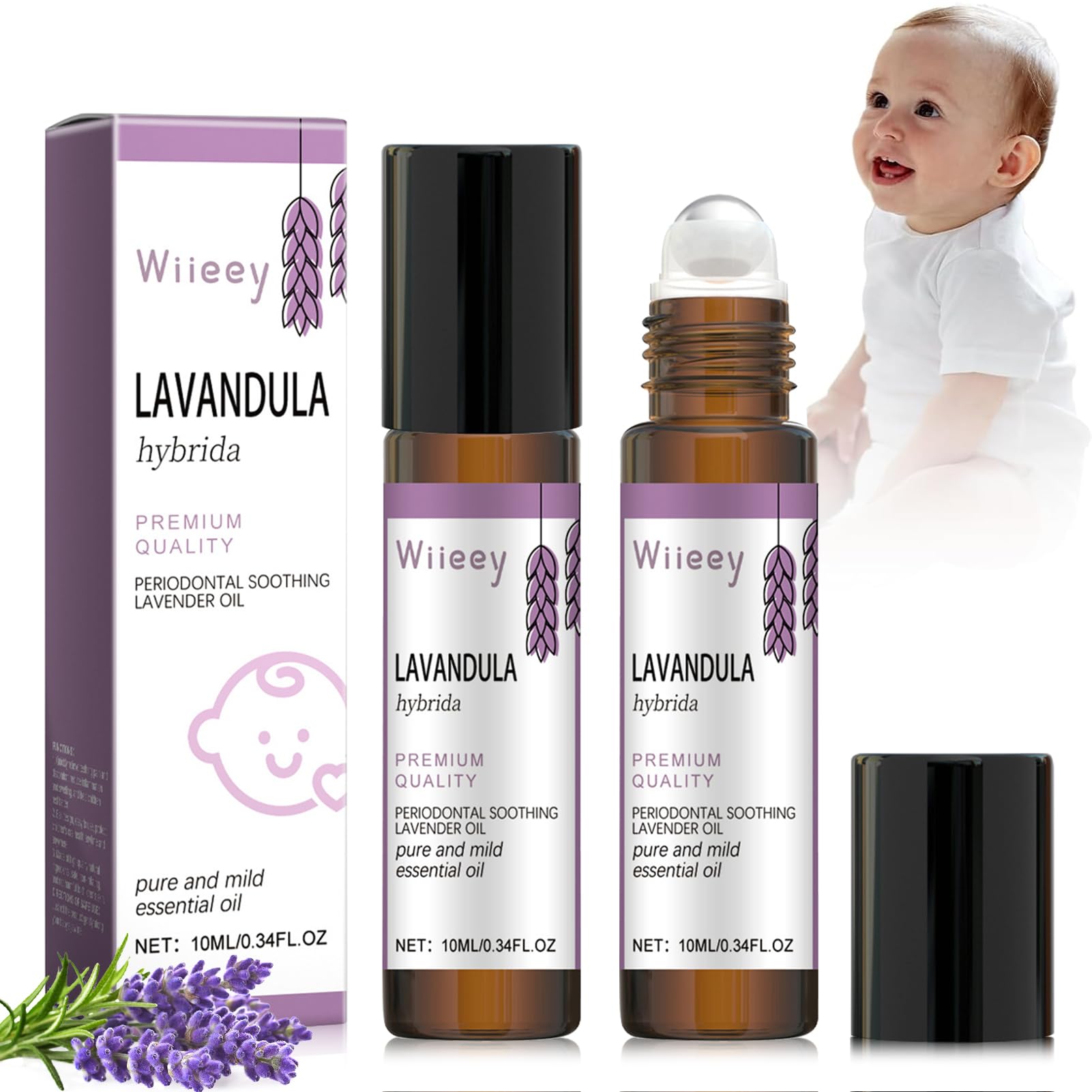 2x10ml Teething Roller Baby,2 Stück Teething Oil Roller,Natürliche Zahnungsroller,Zahnungsöl für Babys,Linderung von Zahnungsschmerzen,für Babys und Kleinkinder