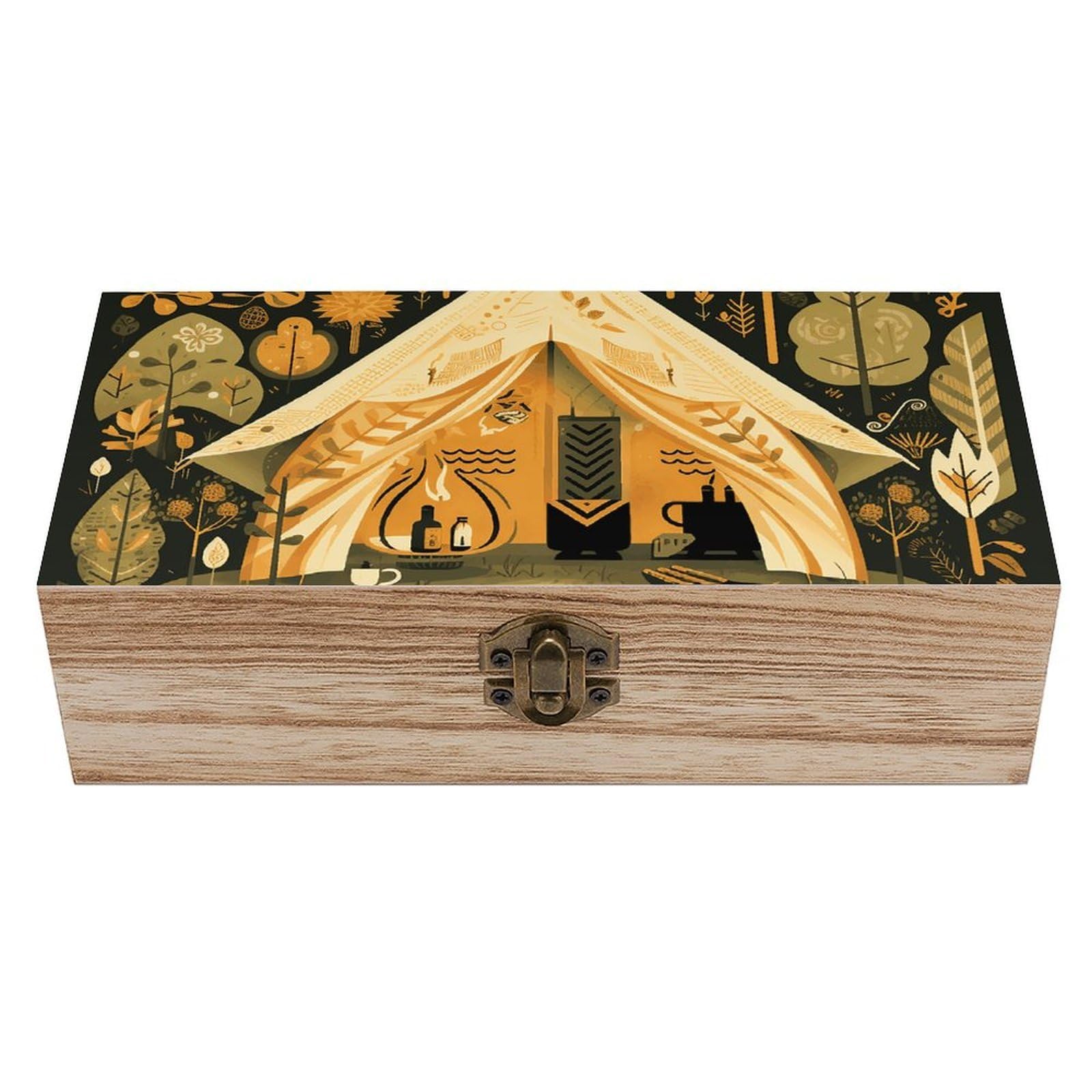Oudrspo And Tent Wooden Keepsake Box Decorative Memory Storage Box with Hinged Lid Small Jewelry Keepsake Boxes for Storing Gift Pictures Letters Time Capsule