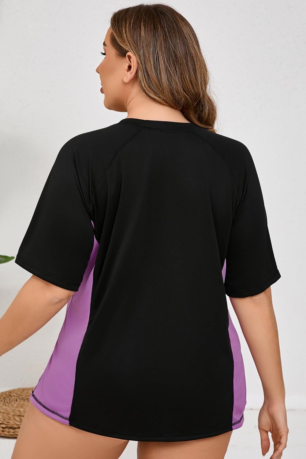 Halcurt Women's Plus Size Short Sleeve Rash Guard Swim Shirt with Built in Bra UPF50+ Lightweigt Swimsuit Top
