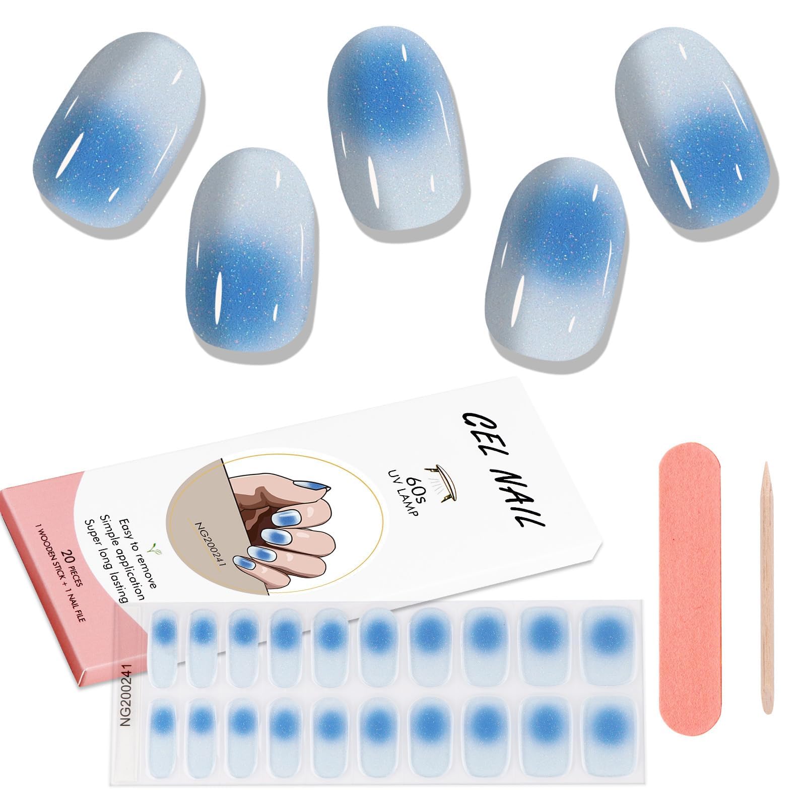 Kalolary Gel de Pegatinas, 20PCS Pegatinas Esmalte de Uñas Envoltura Completa Pegatinas de Envoltura de Uñas Autoadhesivas con Lima de Uñas y Palo(Requiere Lámpara UV/LED) (13)