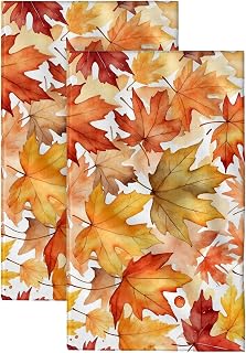 2 Pack Autumn Maple Leaves Bathroom Hand Towels Decorative Soft Absorbent Kitchen Guest Towel Set for Spa Gym Hotel, 14x28 Inches