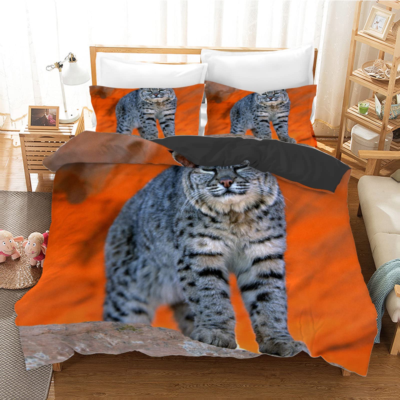 Housse de couette 90x190 chat roux pour décorer la chambre d'un enfant ou d'un ado