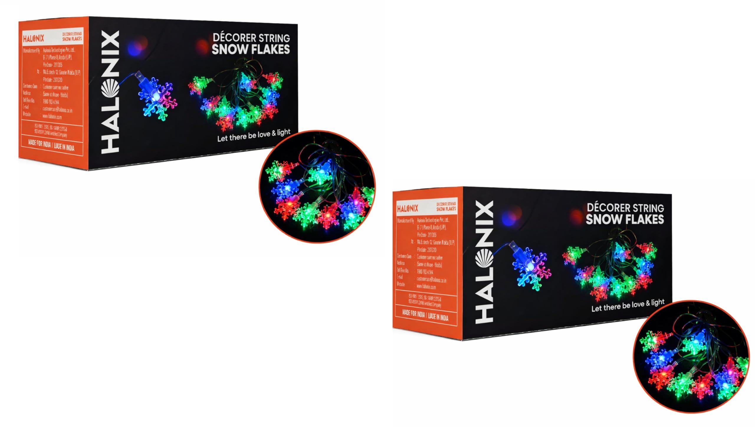 Halonix Decorer Snow Flakes 15 Bright Led String Light | Diwali Light | Christmas Light | Wedding Light | Festive Lights for Home Decoration (Red Blue Red Green, 4 Meters, Pack 2)-image-3