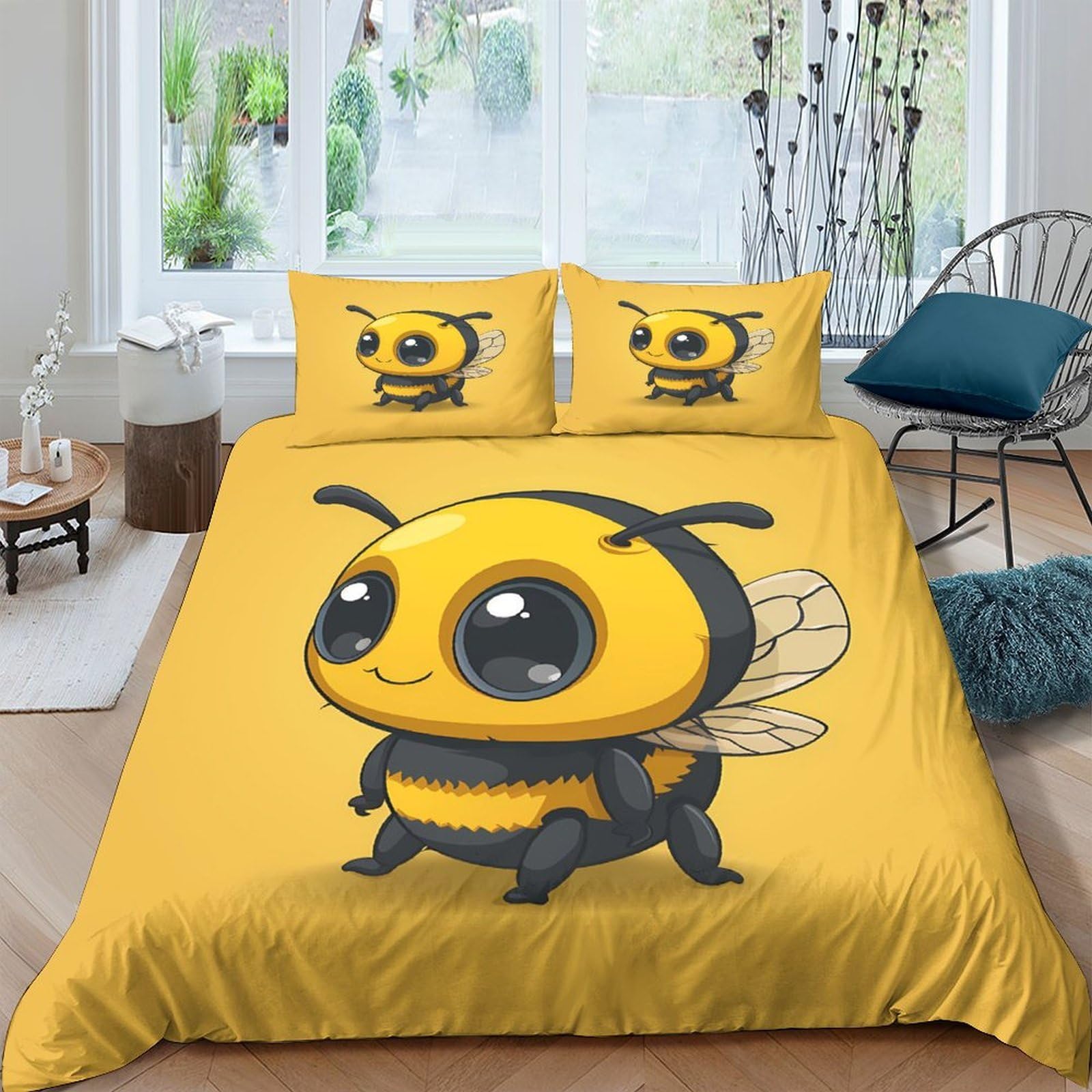 Ctjqhvkz Style-6 3D Printed Cute Bee Fitted Sheet Microfiber Soft Yellow Cartoon Animal Bed Cover For Bedroom Guest Room Mattress Decor Single（135X200cm）