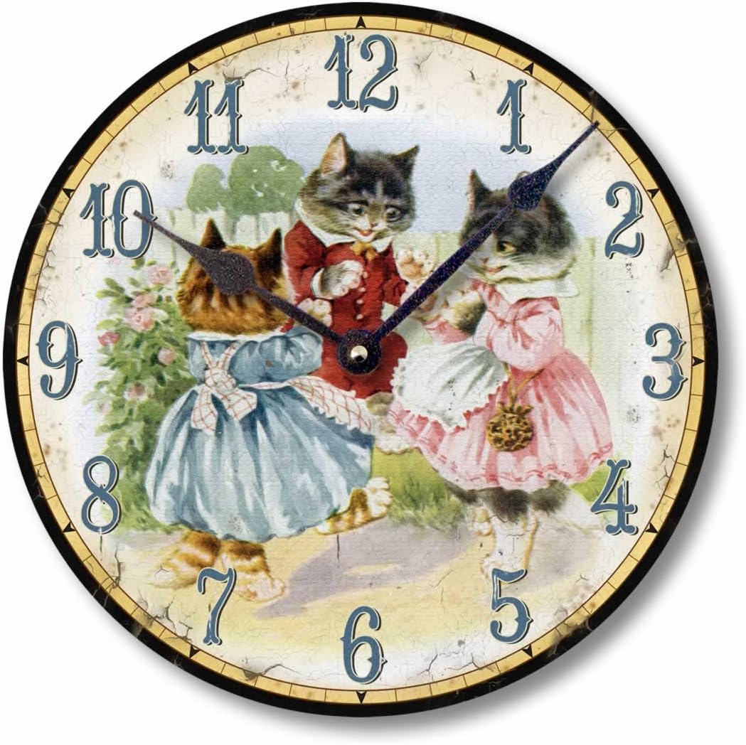 Item C9005 Vintage Style 10.5 Inch Three Kittens Nursery Wall Clock
