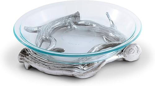 Arthur Court Designs - Salvamanteles de cornamenta de aluminio con plato de pastel de vidrio de 10 pulgadas de diámetro
