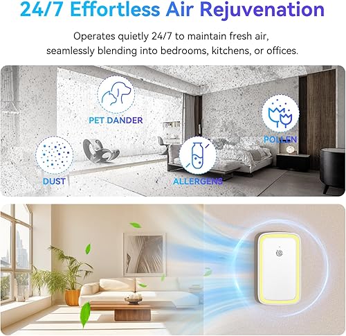 Miniatura 7 de Paquete de 4 ionizadores de aire para el hogar, purificador de aire de iones negativos, mini ambientador silencioso, mini limpiador de aire portátil