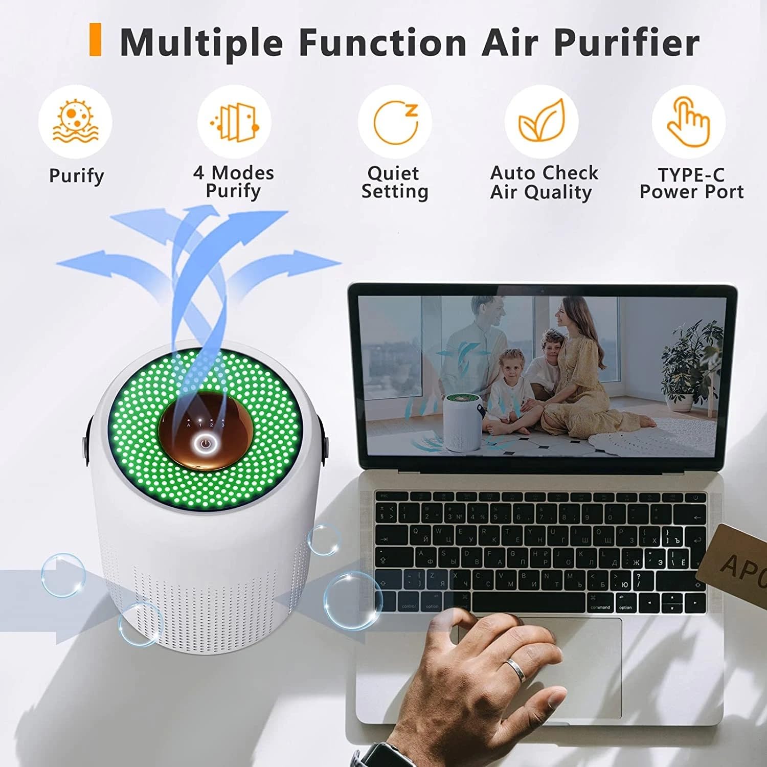 pangaO Air Purifier 3 In 1 Portable Desktop Purifier Purification System H13 True HEPA Filter Four Purify Modes Ultra Quiet Air Cleaner for Bedroom Car, Office 3