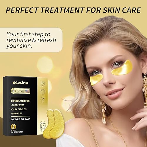 Miniatura 2 de Parches de oro de 24 quilates para debajo de los ojos, máscara para ojos hinchados, ojeras, bolsas para los ojos, arrugas, colágeno ácido
