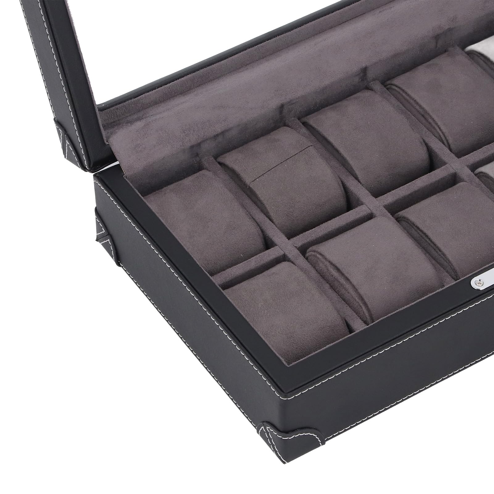Organizer na Zegarki 10 Miejsc do Ekspozycji (BLACK) | Etui Skórzane, Wyściółka Welurowa, Przechowywanie Podróżne, z Szklanym Oknem