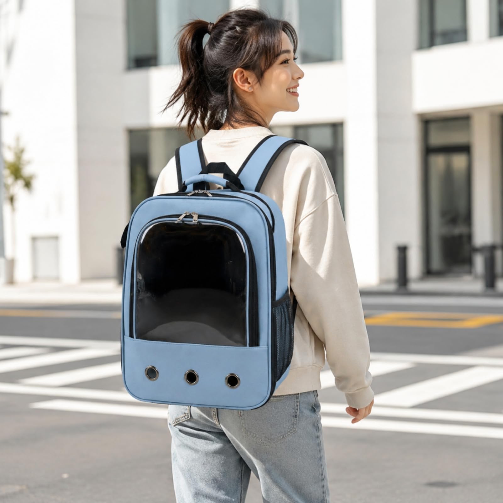 Zaino Trasportino Trasparente Trasportino con Oblò Ventilato Borsa per Cani Piccoli, Veterinario, Bianco