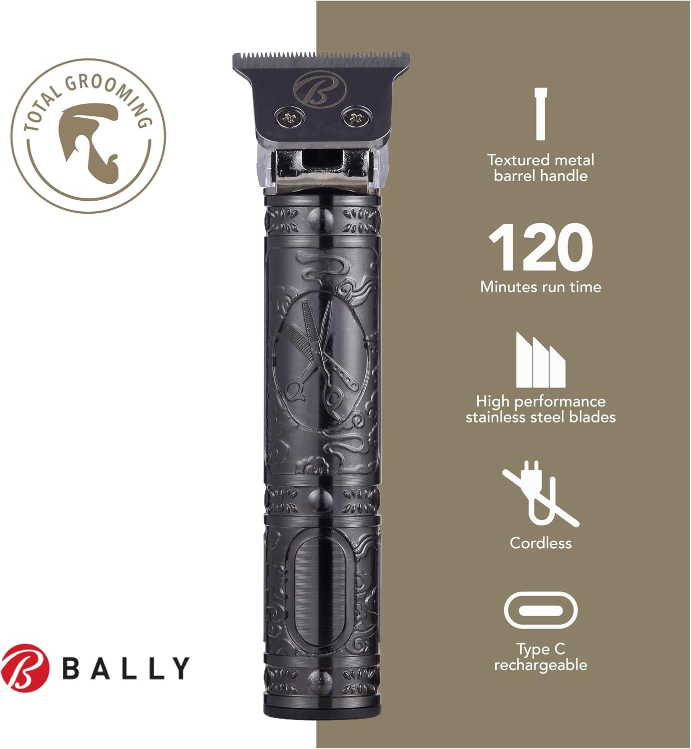 Bally - Cordless T-Blade Hair Trimmer with LED Display and Guide Combs