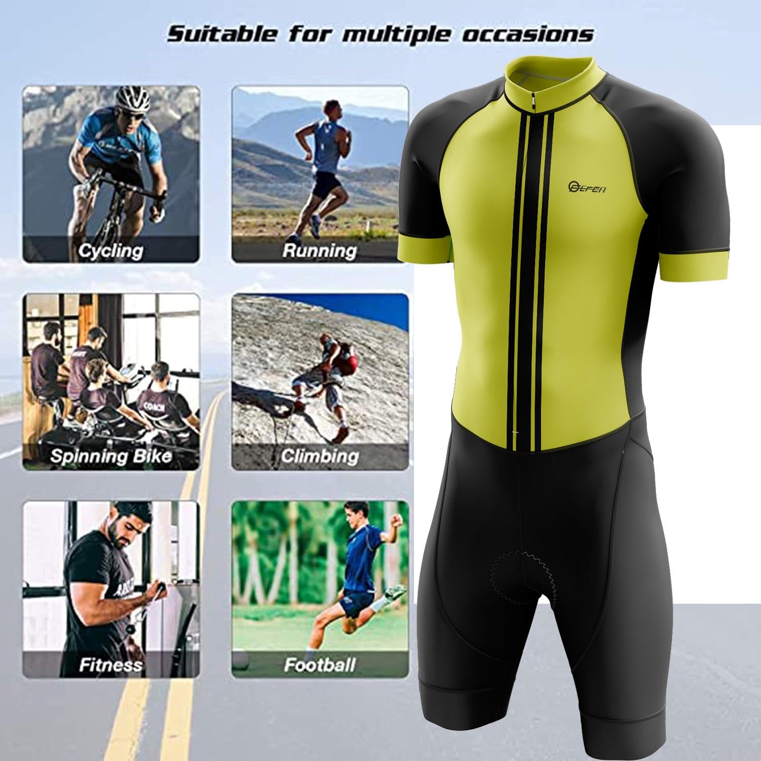 FFFF & OLFEH Summer Cycling Skinsuit Triatlón for Hombres, Traje de Ciclismo Hombres de Traje Tri con 3 Bolsillos Equipo de Triatlón Pantalones Cortos Mangas Cortas de Ciclismo Ropa Maillot
