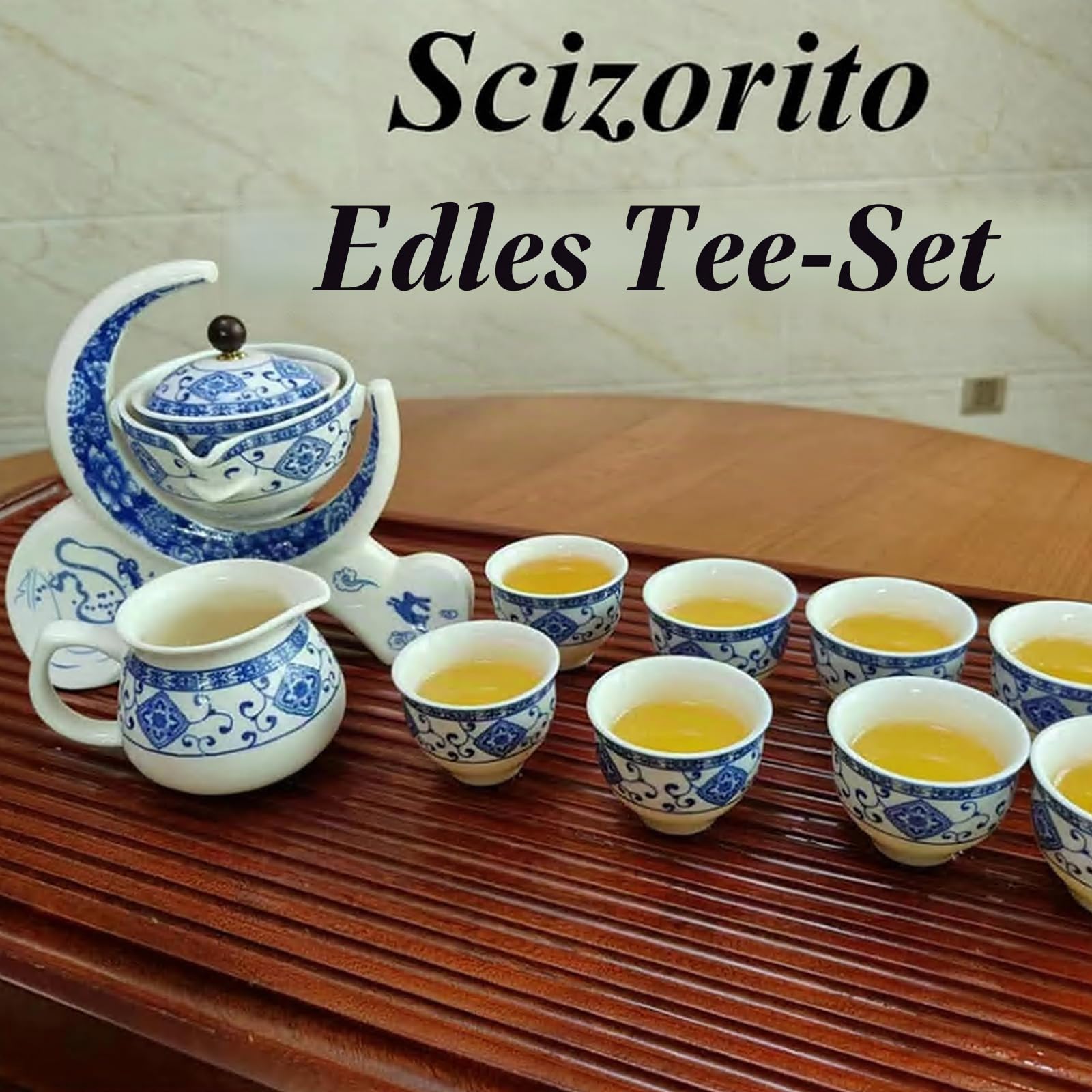 Hochwertige Chinesische Tee-Set-Geschenkbox, Rotierendes Kung Fu Tee-Set, Reines Handfeuern, Mit Rotierender Teekanne und Infuser, Geeignet für Büro, Zuhause, Geschenk (Halbmond weiß)