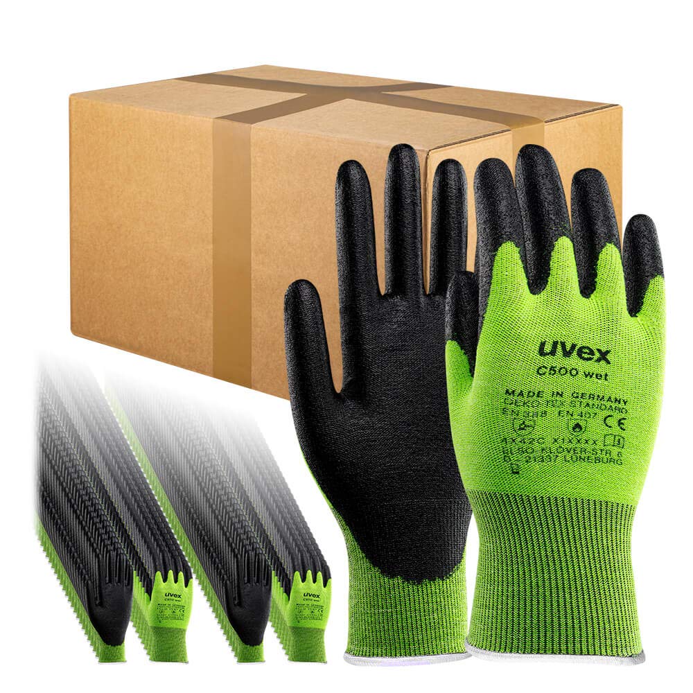 UVEX C500 Wet 60492 - Guantes anticortes (talla 7, tejido mixto, fibra de vidrio, plástico, caucho, 100 pares)