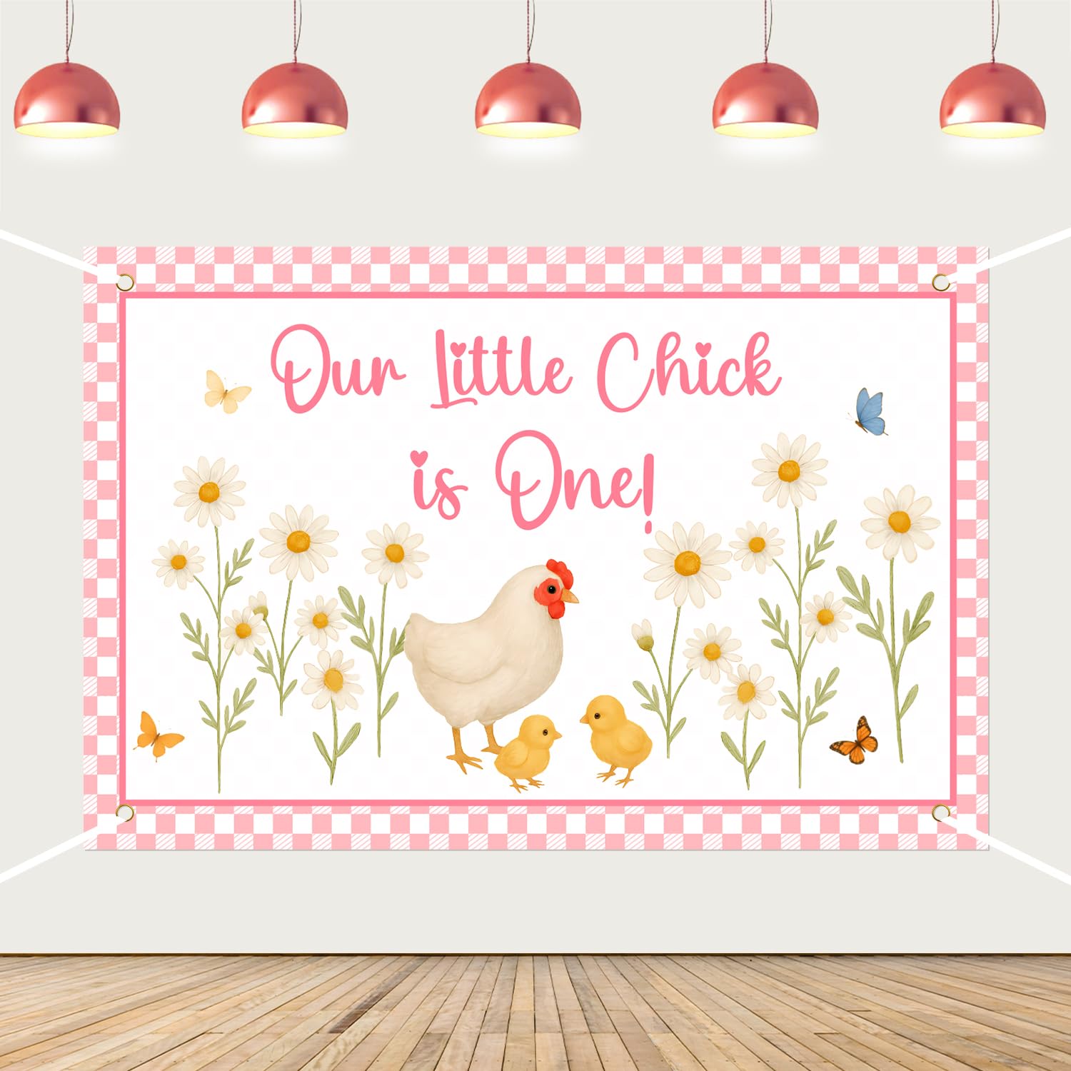 Chicken Themed 1st Birthday Backdrop, Our Little Chick is One Backdrop Banner Hen Chick Floral 1st Birthday Decorations for Girls Farm Animal Theme