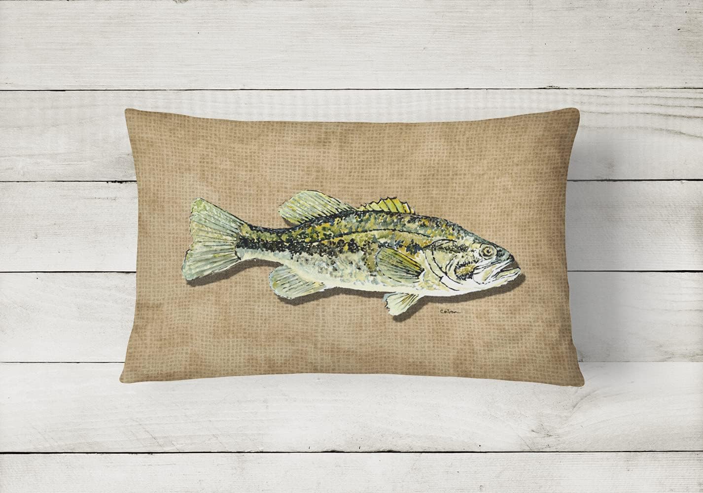 Caroline's Treasures 8806PW1216 Small Mouth Bass Canvas Fabric Decorative Pillow Machine Washable, Indoor Outdoor Decorative Pillow for Couch, Bed or Patio, 12HX16W
