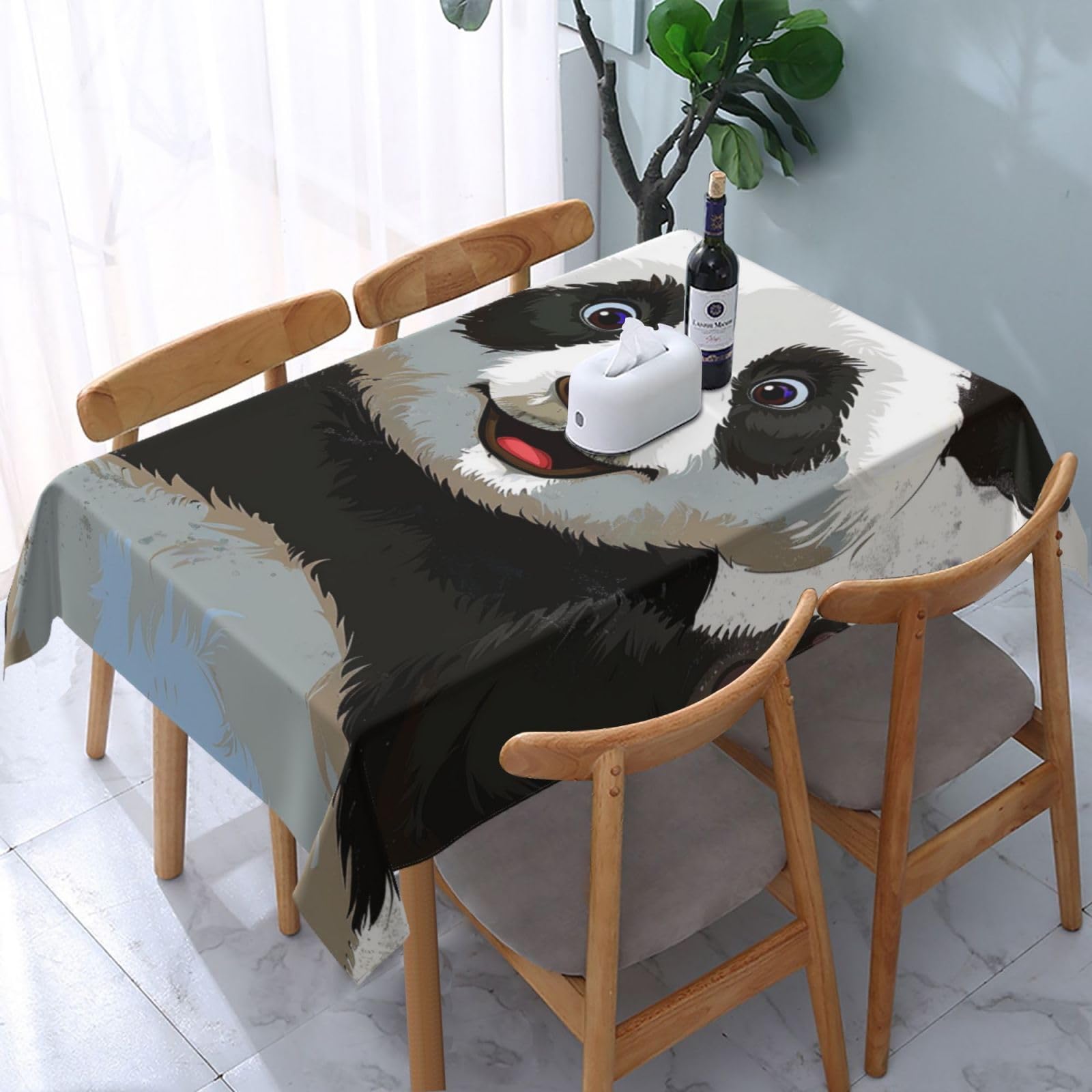 WPKJU Panda Art Printed Tablecloth Water Resistant Table Cover Washable Rectangle Table Cloth for Tables 54x72 in