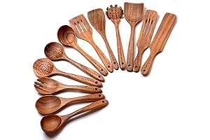 Wooden Utensil Sets - 12 Pack of Durable Wooden Cooking Utensils for Kitchen
