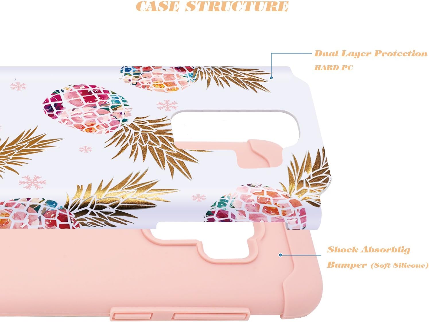 Fingic Samsung S9 Plus Case,S9 Plus Case Pineapple, Slim&Shiny Multi-Colorful Pineapple Cover Hard PC&Soft Rubber Anti-Scratch Skin Cover for Samsung Galaxy S9 Plus6.2(2018),Floral Pineapple/Pink