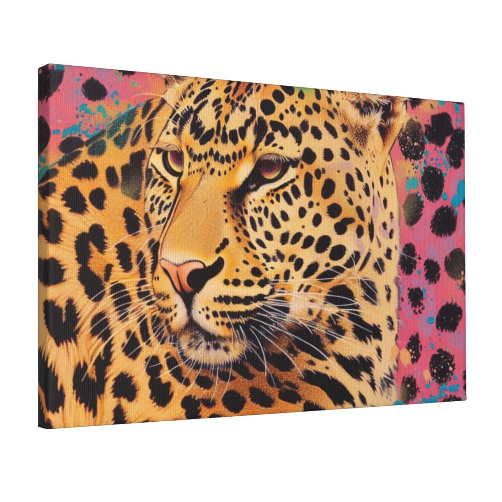 YKLJG Fun leopard print Printed Wall Art Canvas Prints 45x30 CM Wooden Framed Picture Painting Artwork for Bedroom Kitchen Home Office Decor