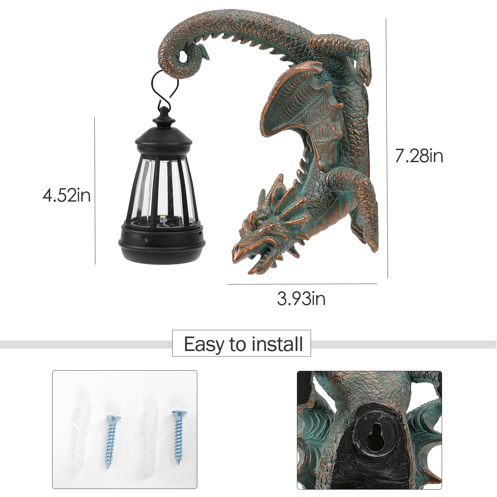 Dekoracja ścienna ze smokiem, gotycka statua ogrodowa, na zewnątrz, z latarnią słoneczną, kapryśna figurka smoka, do ogrodu, na taras, do dekoracji drzewa, wyjątkowy prezent dla dorosłych