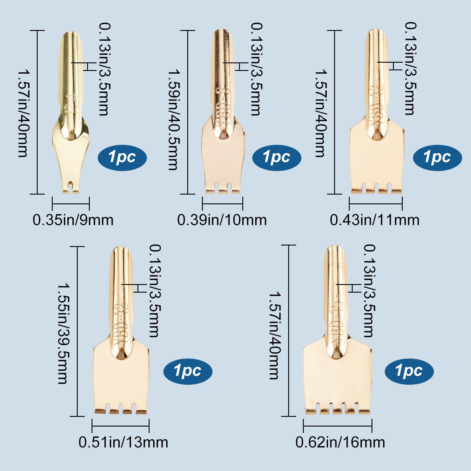 GORGECRAFT 5Pcs Brass Nibs Parallel Pen Tip Set 9/10/11/13/16mm Wide Comic Dip Pen Nibs Kit Artistic Font Writing School Art Supplies for Manga Calligraphy Pen-and-Ink Drawing Stationery Accessories - Image 2