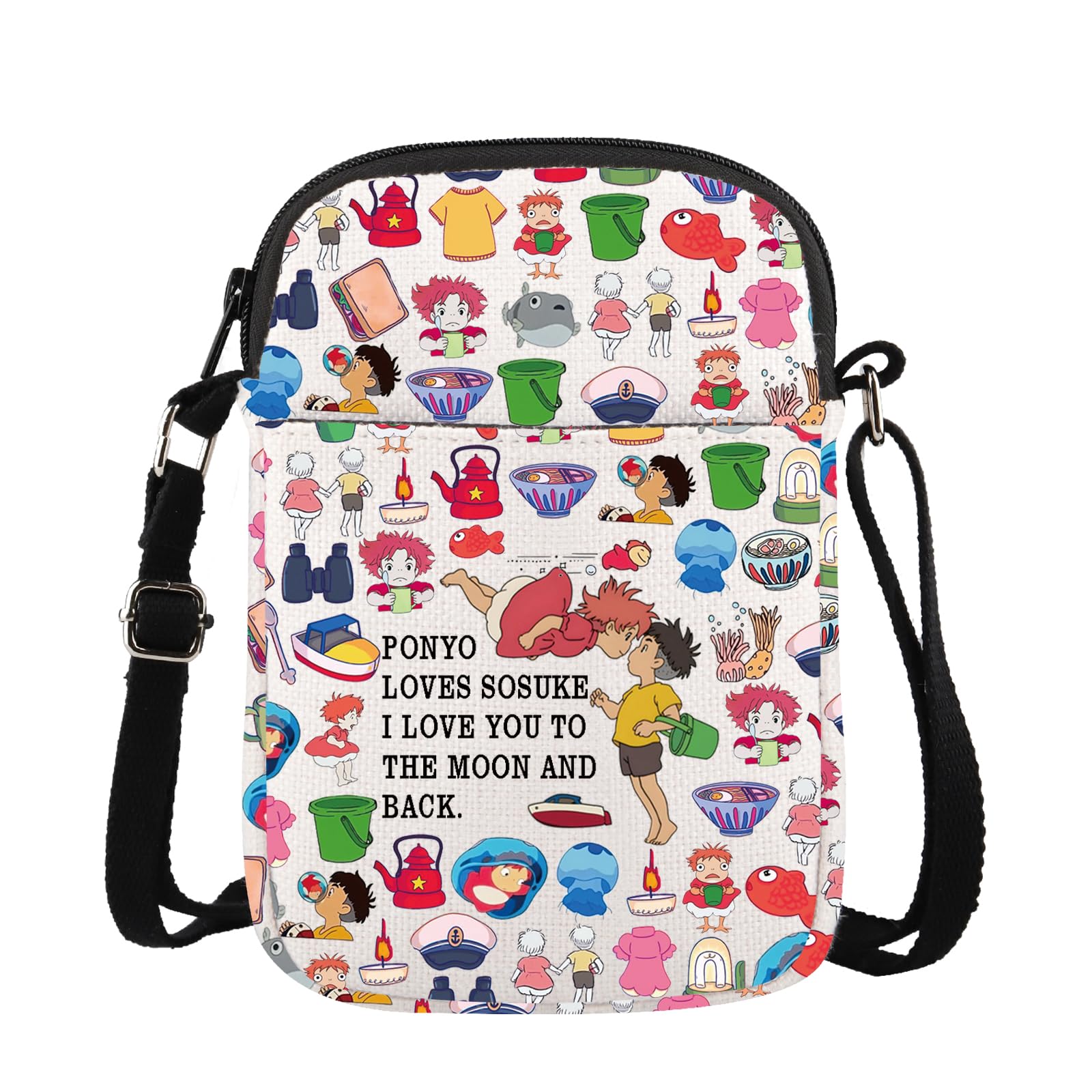 CMNIM Ponyo Crossbody Bag Anime Inspired Gift for Ponyo Lovers Fans Gift Ponyo and Sosuke Gift Anime Adjustable Strap Bag